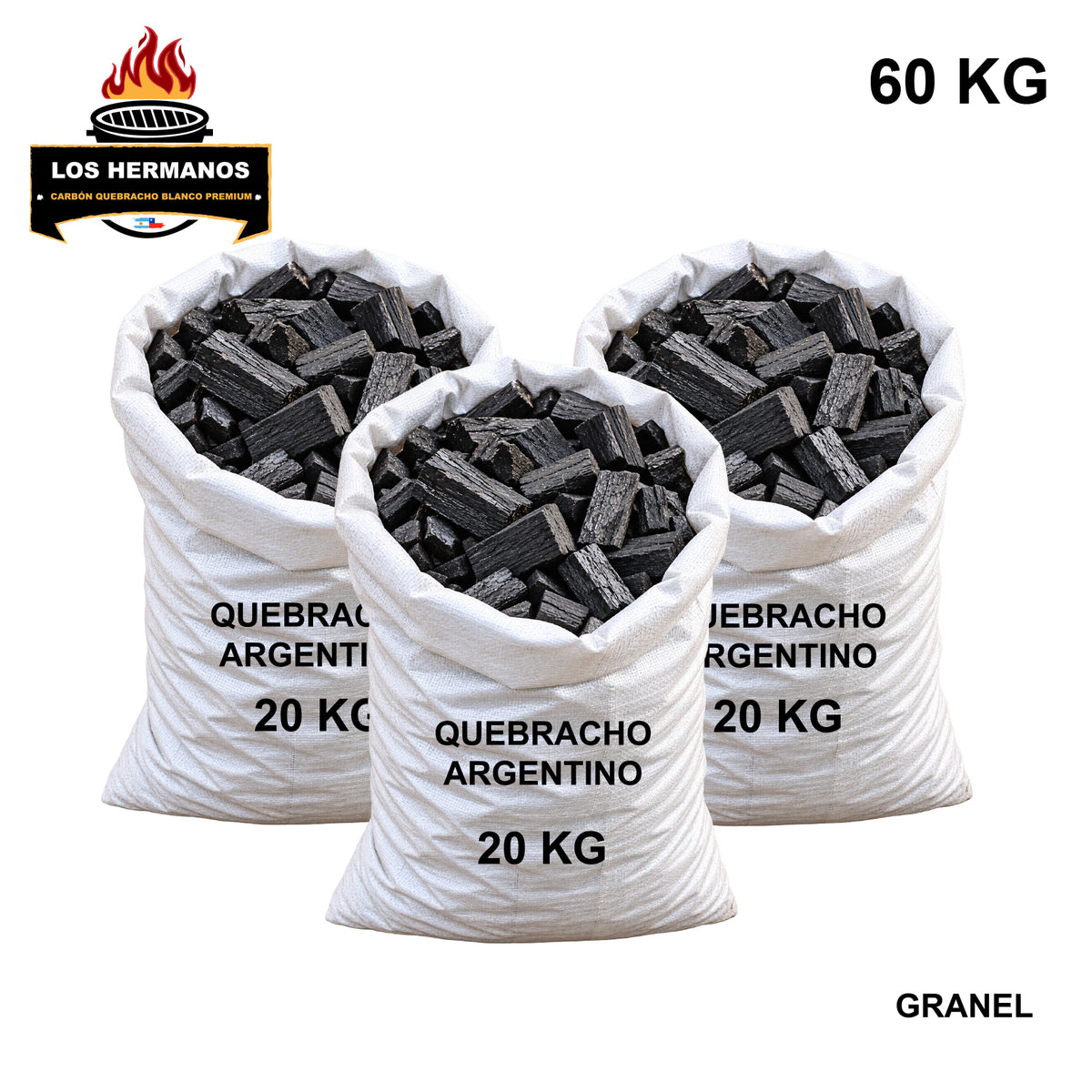 Pack 3 sacos carbón quebracho granel 60 kg