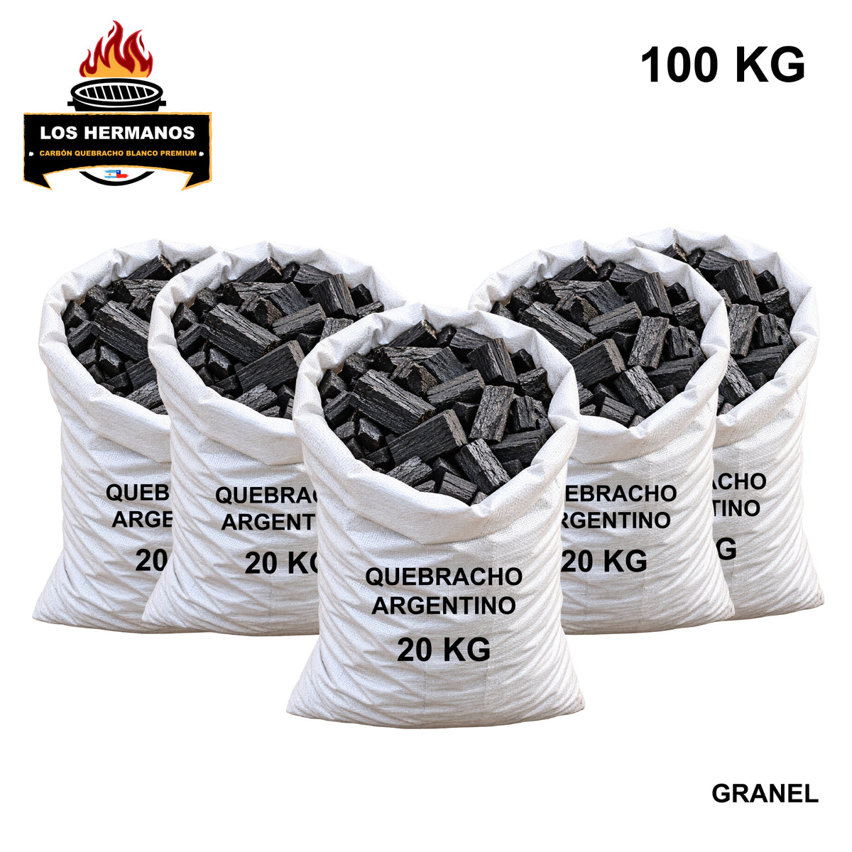 Pack 5 sacos carbón quebracho granel 100 Kg