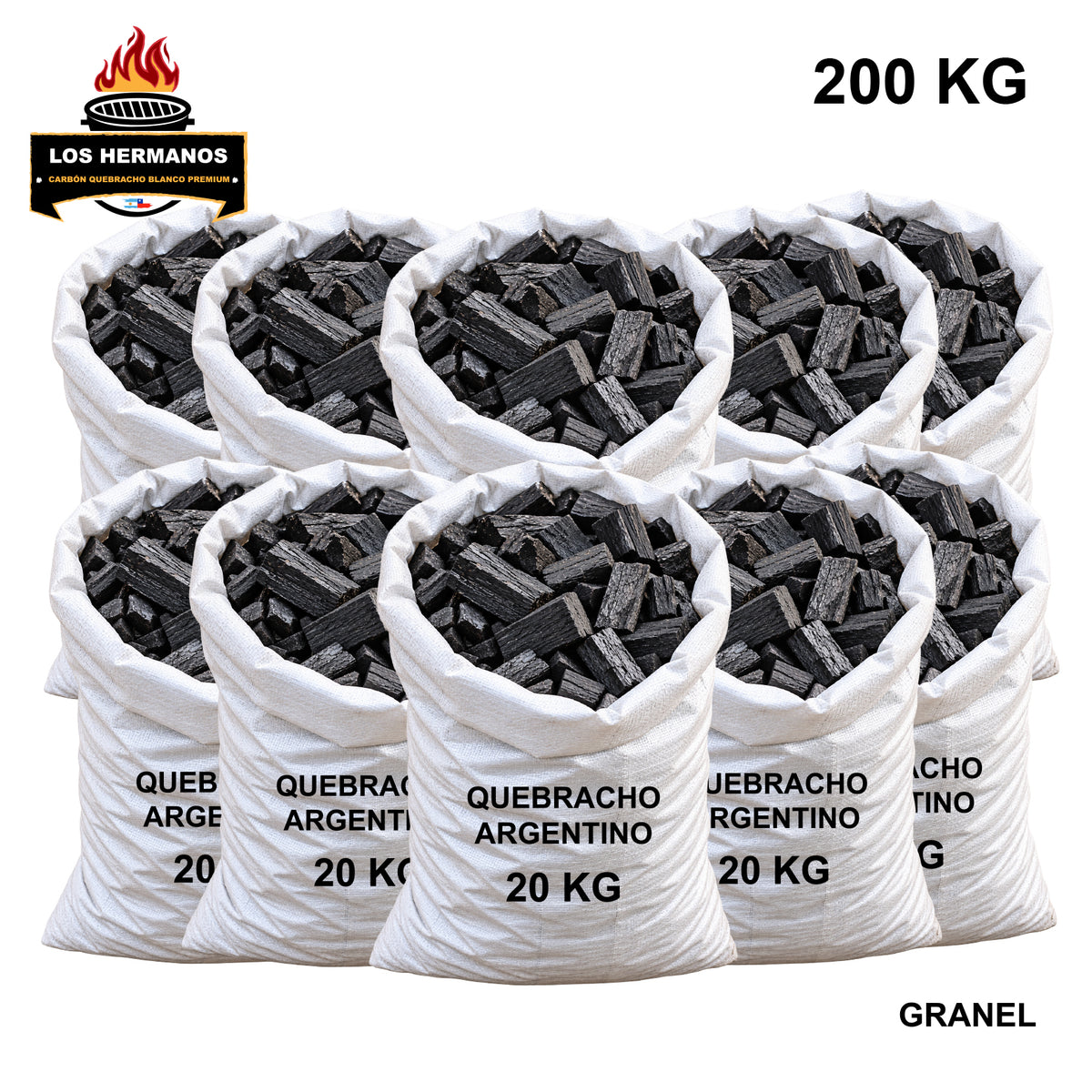 Pack 10 sacos carbón quebracho granel 200 kg